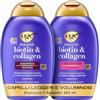 OGX Set Capelli Shampoo e Balsamo Thick & Full + Biotin & Collagen, Cofanetto con shampoo capelli fini e balsamo volumizzante capelli, Kit con prodotti per capelli fini e diradati, 2 x 385 ml
