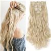 SEGO Extension clip per capelli ricci sintetici, con clip naturali, estensione a clip per capelli ondulati, 8 fasce economiche, 43 cm, biondo sbiancato