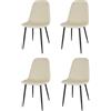 KEKOHOME Set 4 sedie sala da pranzo SOLE gambe in acciaio nero opaco, tessuto avorio