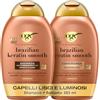 OGX Set Capelli Shampoo e Balsamo Ever Straightening + Brazilian Keratin Smooth con balsamo e shampoo cheratina districante capelli, Kit con prodotti per capelli crespi, 2 x 385 ml - Esclusiva Amazon