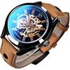 Gute Orologio automatico da uomo, scheletro, meccanico, analogico, casual, sportivo, in pelle marrone, ‎ 24 x 2 x 1.4 cm, Classico