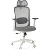 HJH Office Sedia ergonomica per ufficio MIKEO G Sedia girevole con supporto lombare, schienale in rete, poggiatesta regolabile in altezza, sedile imbottito, grigio