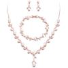 EVER FAITH Set di gioielli per la sposa con zirconi cubici simulati perla foglia filigrana prom party collana orecchini bracciale set per donne abito da sposa, Perla Zirconia cubica
