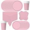 POPOYU Stoviglie per Feste di Compleanno Rosa,69 Pezzi Stoviglie Carta Set,Piatti di Carta Tovaglioli Tazze di Carta Stoviglie Tovaglia per Compleanni,Matrimoni,Decorazioni Natalizie (16 Ospiti)