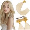 Elailite Extension Capelli Veri Cheratina 200 Ciocche 100g senza Clip U Tip Invisibile Remy Human Hair Naturali Indiani 40cm 60# Biondo Platino