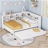 YESGIGA Divano letto 140 x 200, letto estraibile 90 x 190 cm, con presa USB e più ripiani, letto in legno massiccio (bianco)