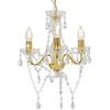 vidaXL Lampadario con Perle di Cristallo Rotondo 3 Lampadine E14 Lampada Soffitto Luce Pendente Base in Metallo Dorato Gocce Acrilico Trasparente