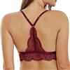 SHEKINI Reggiseno Senza Ferretto Comoda Brassiere Apertura Frontale Pizzo Sexy Halter Triangolo Bralette Top Donna Intimo con Imbottito Rimovibile Reggiseni Schiena Scoperta