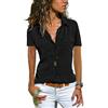 Zeagoo Camicetta da donna, casual, a maniche corte, elegante, con scollo a V, tinta unita, con tasca, Nero , S