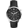 FOSSIL Orologio Neutra da uomo, movimento cronografo al quarzo con cinturino in pelle, Nero e argento, 44 mm