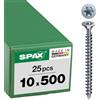 SPAX 1201011005005 1201021005005-Viti per Legno T-Star Plus, a Testa Svasata con nervature di fresatura, Filettatura Completa, Punta Cut, WIROX A3J, 25, Argento, 10,0 x 500 mm, Set di 10 Pezzi