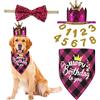 OTKARXUS Cappello di compleanno per cani a forma di corona, 4 pezzi cappello di compleanno e bandana con papillon per cani e numeri dorati per feste di compleanno per cani di piccola taglia e media (rosa)