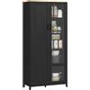 HOMCOM Mobile Dispensa Cucina in Legno a 9 Ripiani Regolabili con Ante in Vetro, 76x36x160 cm, Nero e color Legno