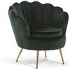 SIEDITI FUORI E DENTRO Poltrona Imbottita con schienale a conchiglia in velluto con gambe cromate dorate, poltrona da salotto e camera da letto design vintage e retrò Perla (Gambe Oro, Velluto Verde Scuro)