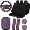Hapihom Set di 15 coprisedili per auto da donna in cristallo per volante in velluto scintillante traspirante set di coprisedili per console centrale per interni universali