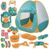 Ruspela Set di 19 giocattoli da campeggio per bambini, con tenda, 73 x 74,5 x 88 cm, Camp Gear Tools giocattolo educativo regalo per ragazzi e ragazze, casa giocattolo pieghevole per interni o esterni