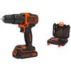 BLACK+DECKER BDCHD18K-QW Trapano Avvitatore a Percussione, 18 V, al Litio, 1.5 Ah, in Valigetta, Nero/Arancione + A7188-XJ Set per Forare ed Avvitare, 50 Pezzi