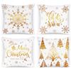 Lanpn 4 Pezzi Federe Cuscini Natalizi Copricuscini Natalizia 40x40cm, Federa Natalizie Decorativo Fiocchi di Neve Invernali, Decorazioni Natalizio per Divani Letto in Camera da Letto(Oro)