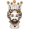 Teste di Moro e Pigne in Ceramica di Cal Testa Re Bianco Normanno Impero con Corona e dettagli Dorati - Teste di Moro in Ceramica di Caltagirone da 33 cm - Teste di Moro e Pigne in Ceramica d