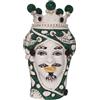 Teste di Moro e Pigne in Ceramica di Cal Testa Uomo Bianca con Corona e Decoro Verde - Teste di Moro in Ceramica Siciliana - 33 cm - Teste di Moro e Pigne in Ceramica di Caltagirone