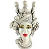 Teste di Moro e Pigne in Ceramica di Cal Testa Donna Antichizzata Corona Impero Bianca 45 cm decorata con Frutta - Teste di Moro in Ceramica di Caltagirone - Teste di Moro