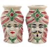 Teste di Moro e Pigne in Ceramica di Cal Testa di Moro Coclea Bordò con Diadema Verde da 13 cm - Famosa Ceramica di Caltagirone - Teste di Moro