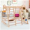 GL Store Struttura da arrampicata multifunzionale 7-in-1, altalena, scala da arrampicata, scivolo, rete, pietre da arrampicata, anelli, casetta tenda, 134×120×120 cm, Naturale