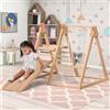 GL Store Parco giochi per bambini 3-in-1 in legno, scivolo, altalena e struttura da arrampicata, 123,5×113×114 cm, Naturale