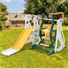 GL Store Scivolo per bambini 4-in-1 con altalena, scala e canestro da basket, regolabile in altezza, facile da montare, 113×100×94,5 cm,Verde Antico