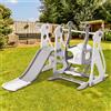 GL Store Scivolo per bambini 4-in-1 con altalena, scala e canestro da basket, regolabile in altezza, facile da montare, 113×100×94,5 cm,Bianco Antico+Grigio