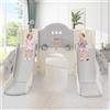 GL Store 8-in-1 Scivolo per Bambini, Gioco da Arrampicata Multifunzionale con 2 Scivoli, Scala da Arrampicata, Canestro da Basket, Gioco del Lazo, Binocolo, Armadietti, 200×165×95 cm,Grigio antico bianco