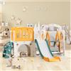 GL Store Scivolo per bambini 7-in-1 con altalena, piattaforma, armadietto, gioco di perforazione, canestro da basket e scala, 215×150×106 cm,Verde Antico