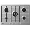 CANDY - CEL7P4WX 0cm, Piano cottura a gas 5 fuochi, Griglie in ghisa, 4 KW, Doppia corona Inox
