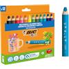 BIC Matite per colorare multisuperficie BIC Kids Multisurface con fusto triangolare per superfici non porose - Colori assortiti, Confezione da 12