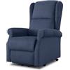 EVERGREENWEB MATERASSI & BEDS EVERGREENWEB - Poltrona Relax Elettrica con Sistema Alzapersona per Anziani con Bottone, Poltrona Reclinabile con Braccioli, Seduta Ergonomica in Tessuto Blu, per arredo Salotto Soggiorno Ufficio