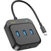HOCO HUB ORIGINALE MULTIPORTA CIABATTA 3X USB 3.0 + RJ45 CON CAVO 0,2M USB-C