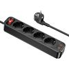 HOCO PROLUNGA 1.8 METRI MULTIPLA 4 SCHUKO + 2 USB 18W +1 USBC 20W BLACK CON SPINA SCHUKO