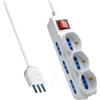 TRUSTECH PROLUNGA 1,5M MULTIPLA 9 POSTI CIABATTA SPINA 16A - 6 PRESE 1016A + 3 SCHUKO BIANCO