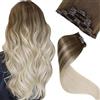 LaaVoo Extension Capelli Veri Clip, Balayage Marrone Chiaro con Biondo Chiaro, 40cm 80g, Capelli Naturali, Volume Istantaneo, per Feste e Cerimonie, 5pcs Colore BA8-59