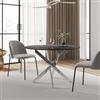 DEGHI Tavolo da pranzo rotondo 100 cm piano in vetro effetto marmo nero 10 mm e gambe incrociate cromo - Noel