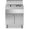Friggitrice a gas 2 vasche da 13+13 lt su vano con porte. Dim.cm. 70x70x85H