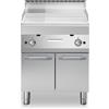 Fry top a gas piastra 2/3 liscia 1/3 rigata cromata, su base armadiata con ante 70x70x85 cm
