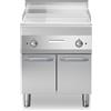 Fry top elettrico piastra 2/3 liscia 1/3 rigata cromata, su base armadiata con ante 70x70x85 cm