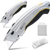 CCLIFE 2 pezzi Taglierino Universale Professionale, Coltello per Tappeti e Cutter con 20 Lame in Acciaio Inossidabile, Coltello di Sicurezza con Impugnatura Antiscivolo per Tagli Precisi