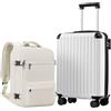 COOLIFE Valigetta da cabina 55 x 35 x 20 cm per Ryanair, bagaglio a mano, valigia rigida con serratura TSA e 4 ruote gemelle, bianco, 55 x 40 x 20cm -Set 2tlg, Valigetta rigida da viaggio