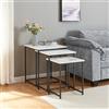 [en.casa] Set di 3 Tavolini Sovrapponibili con Piani Quadrati in Effetto Marmo Bianco Tavoli Bassi Salvaspazio Telaio Nero per Salotto Soggiorno Ingresso in Misure Diverse