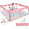 Dripex Box Bambini 127x127 cm, Recinto per Bambini Tessuto 210D Oxford, Box per Bambini con Rete Traspirante, Box Giochi per Bambini, Box Neonato, 2 Pezzi Anelli, Rosa