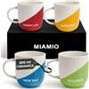 MIAMIO - Set di 4 tazze da caffè da 300 ml/Tazze da caffè ispiranti con scritte/Regali per moglie, marito, donne, uomini, famiglia, amici/Adatte a microonde e lavastoviglie (Vita felice)