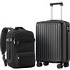 COOLIFE Valigetta da cabina 55 x 35 x 20 cm per Ryanair, bagaglio a mano, valigia rigida con serratura TSA e 4 ruote gemelle, Nero , 55 x 40 x 20cm -Set 2tlg, Valigetta rigida da viaggio