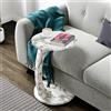 [en.casa] Tavolino da Divano (AxØ) 56 x 38 cm Tavolino Basso a Forma di C - Consolle con 4 Rotelle e Piano Rotondo - Effetto Marmo Bianco Crema